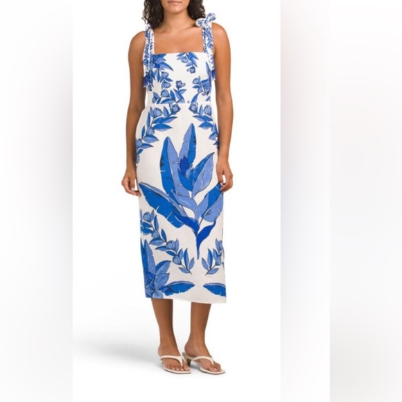 CALYPSO ST. BARTH Dresses & Skirts - CALYPSO ST. BARTH Resortwear Beach Linen Blend Tropical Dress Blue/White